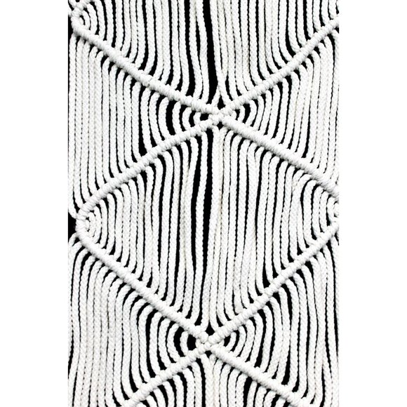 White Macrame 36" Wall Hanging Decor Bohemian Style Hanging Tassels - Picture 3 of 7